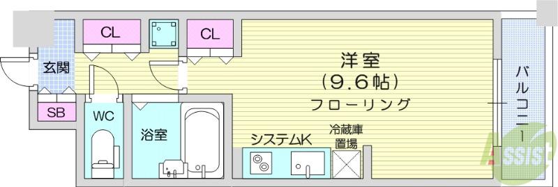 プライムアーバン仙台五橋(ワンルーム/15階)の間取り写真