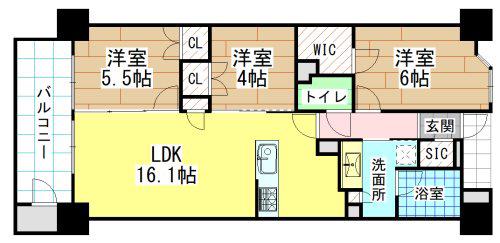 リビオ西新二丁目(3LDK/4階)の間取り写真