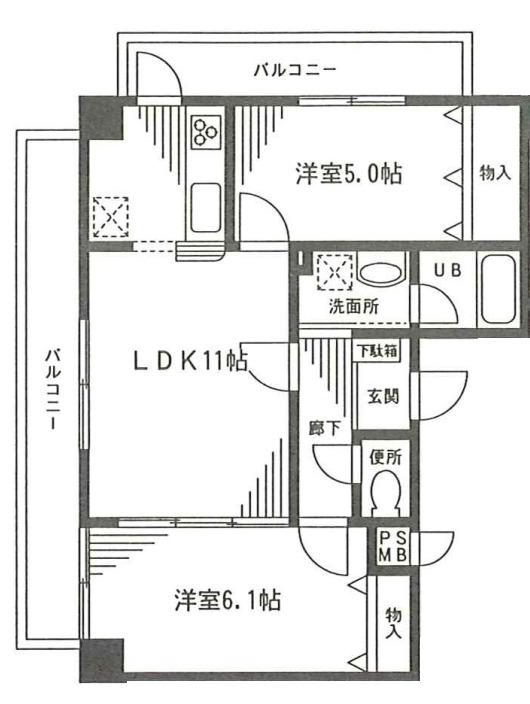 ハイグランドマンション(2LDK/2階)の間取り写真