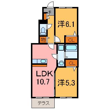 パルマリィ(2LDK/1階)の間取り写真