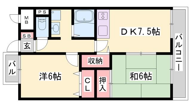 シャルル小野(2DK/5階)の間取り写真