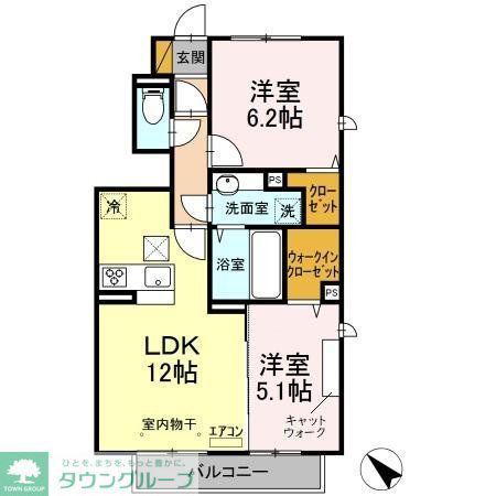キャリコマルモ(2LDK/1階)の間取り写真