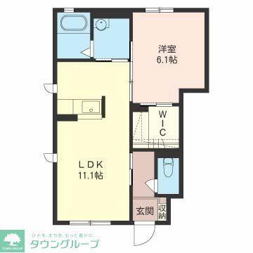 ビエントB棟(1LDK/1階)の間取り写真