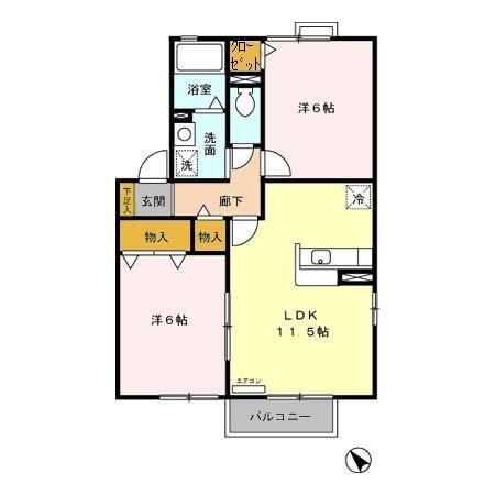 CASA WAKAMATU B(2LDK/2階)の間取り写真