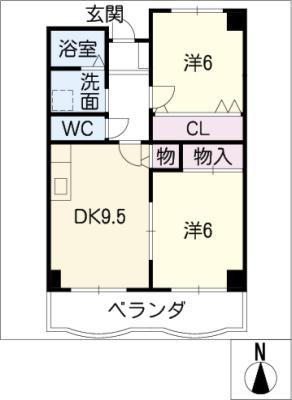 アメリアコートわかくさ(2DK/1階)の間取り写真
