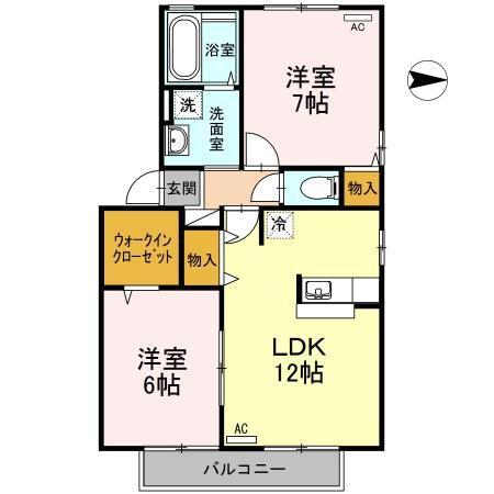 リヴェール E棟(2LDK/2階)の間取り写真