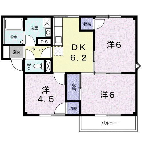 プラストアイムB(3DK/1階)の間取り写真