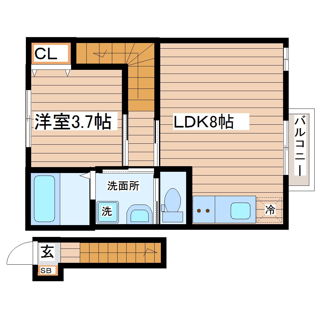 エクシリア東仙台II(1LDK/2階)の間取り写真