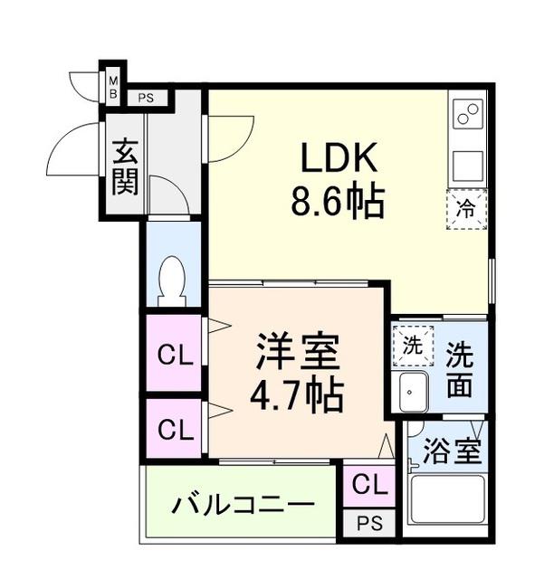 フルールハチテラス(1LDK/2階)の間取り写真