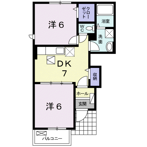 カフリーィエE(2DK/1階)の間取り写真