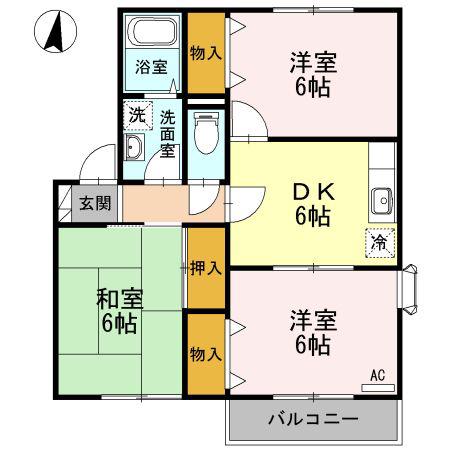 サイプレスタウンA(3DK/2階)の間取り写真