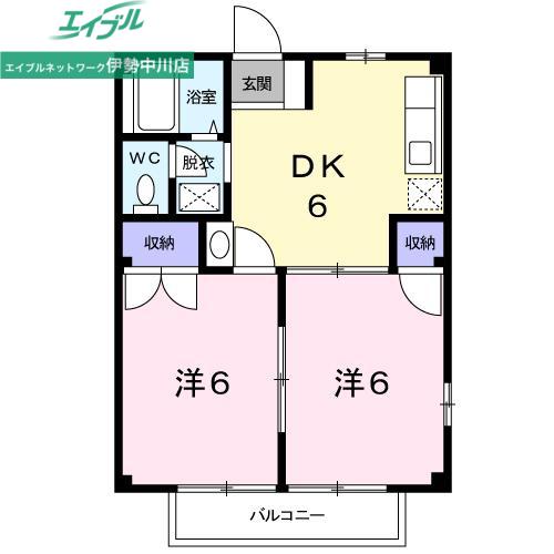 エクセルハイムA棟(2DK/2階)の間取り写真