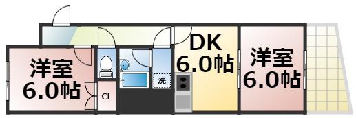 クリスタルアーク(2DK/8階)の間取り写真