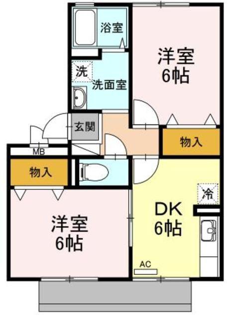 アルタ旭ヶ丘(2DK/1階)の間取り写真