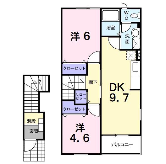ツインフィオーレB(2DK/2階)の間取り写真