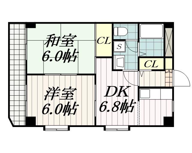 カーサ汐見(2DK/5階)の間取り写真