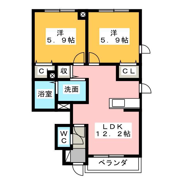 プレジャー ケイII(2LDK/1階)の間取り写真