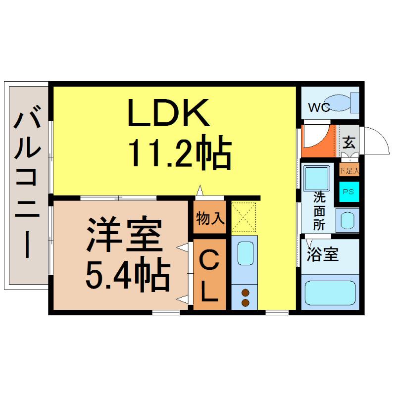 クレサス稚児宮.M(1LDK/3階)の間取り写真