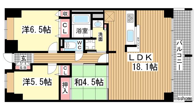 ジークレフ六甲の丘B棟(3LDK/8階)の間取り写真
