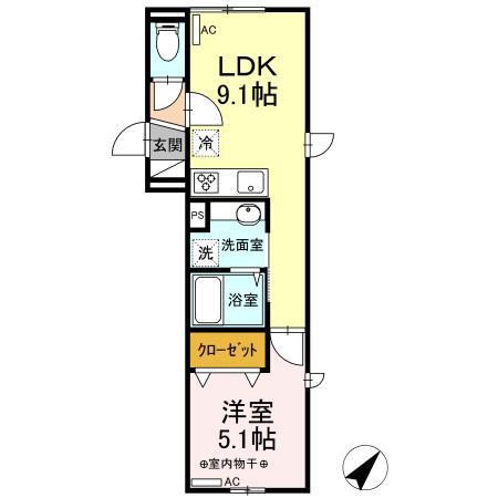 ローズヒル大井(1LDK/2階)の間取り写真