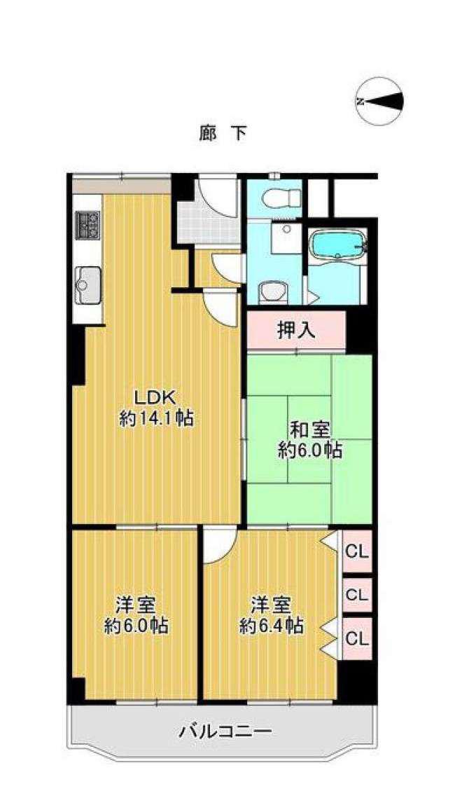メガロコープ茨木(3LDK/4階)の間取り写真