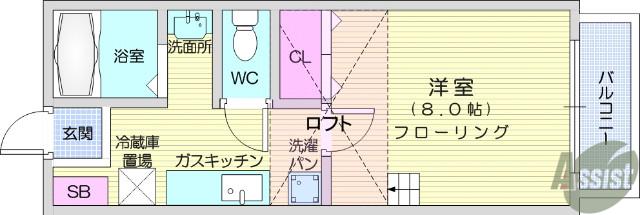 イーストキャッスル(1K/2階)の間取り写真