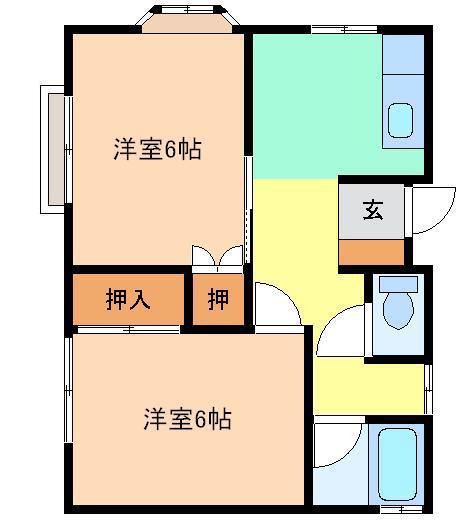 ヴィラあいおい 2IN1(2K/2階)の間取り写真