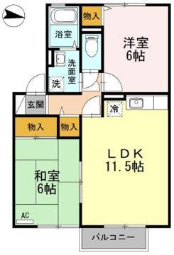 セジュールカワイB棟(2LDK/2階)の間取り写真
