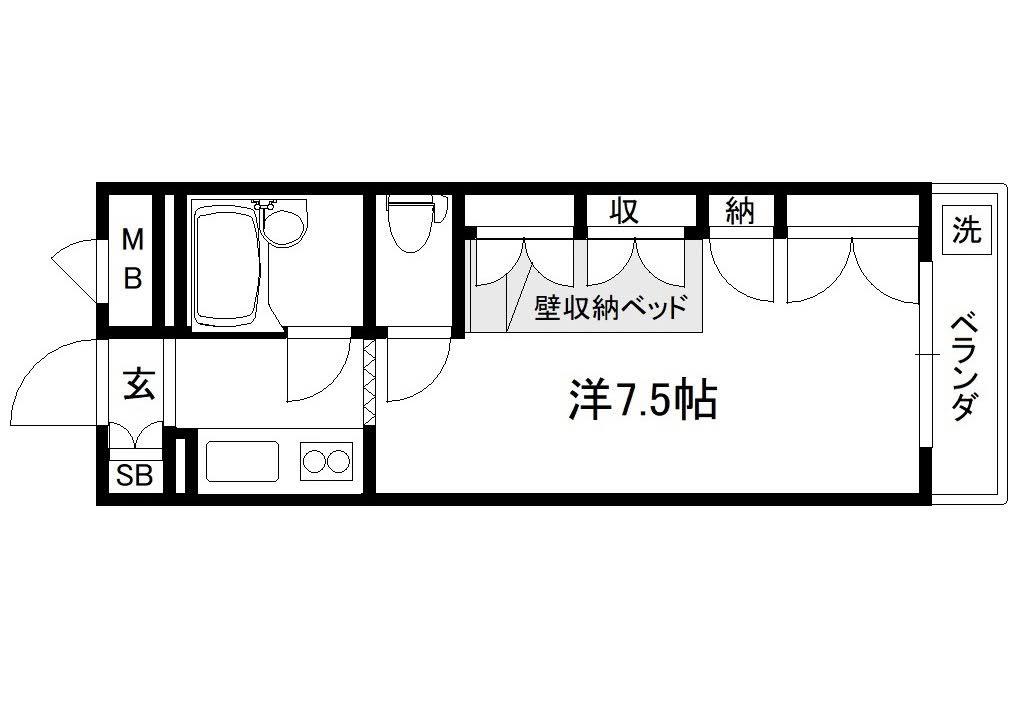 セレーネ田辺IIIB(1K/5階)の間取り写真