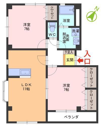 カーラNTS B棟(2LDK/1階)の間取り写真