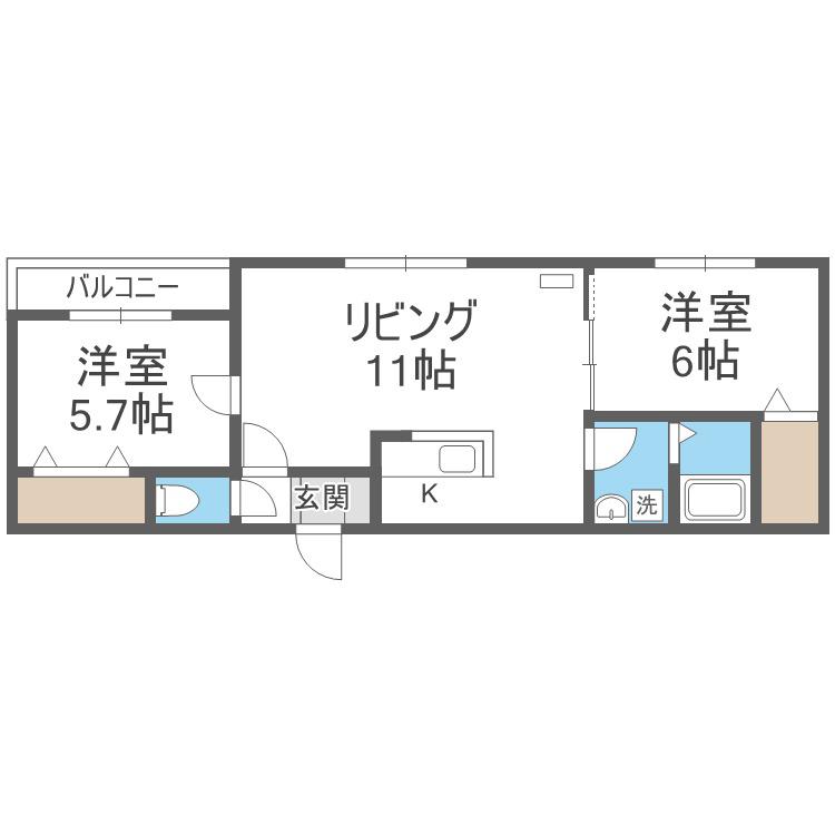 ベルフォレII(2LDK/1階)の間取り写真