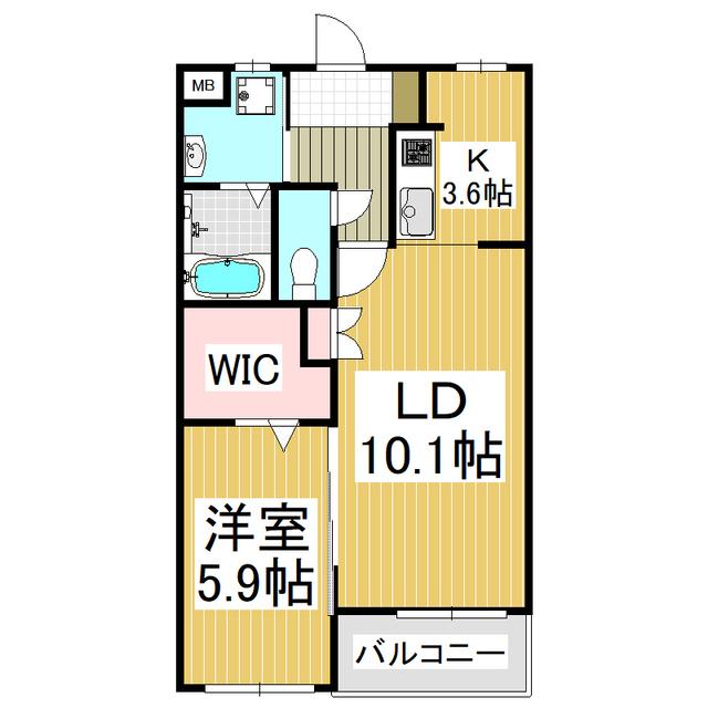 ラフィネ風越B(1LDK/2階)の間取り写真