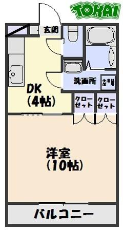 バーデン垣鼻(1DK/2階)の間取り写真