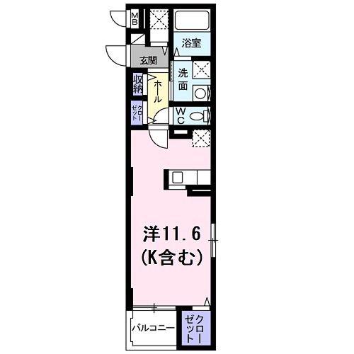 カルムアビタシオン 宇治伊勢田(ワンルーム/4階)の間取り写真