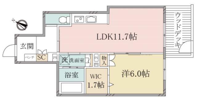 へーベルヴィレッジ与野本町LUPINUS(1LDK/1階)の間取り写真