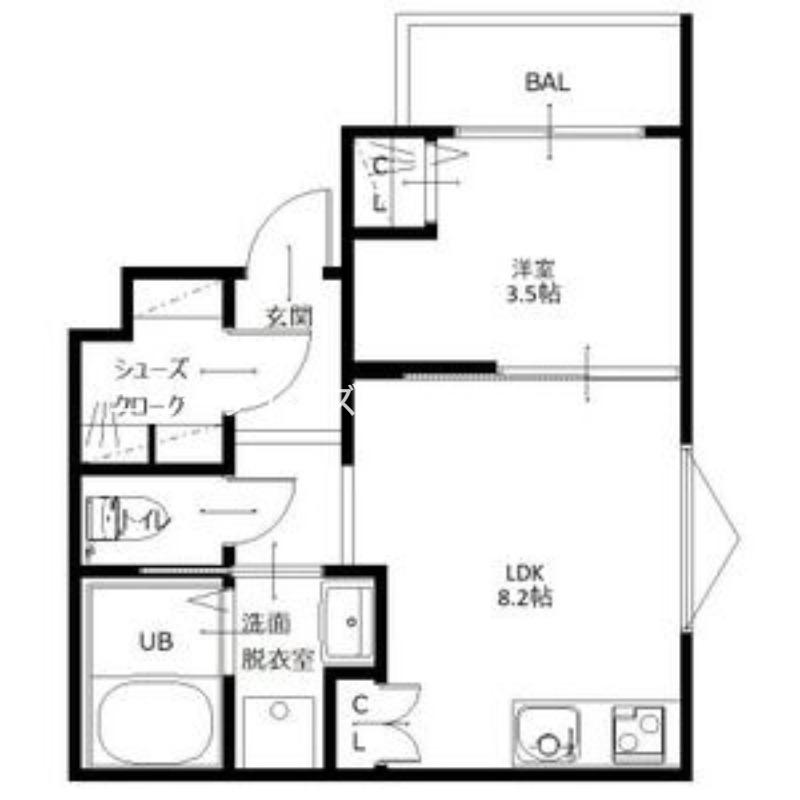 ジーエムヒルズ野里町(1LDK/2階)の間取り写真