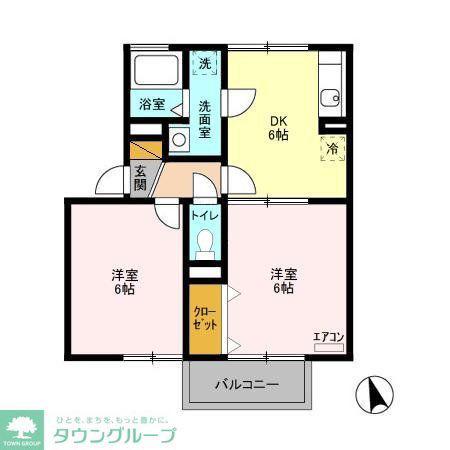 オークヒルズ(2DK/1階)の間取り写真