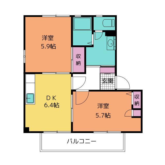 リヴェール B(2DK/2階)の間取り写真
