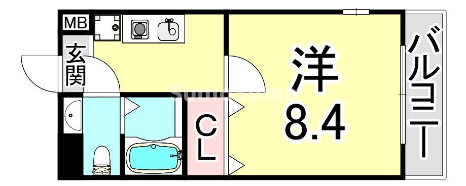 ライジングコート深江本町フラワーパーク(1K/5階)の間取り写真