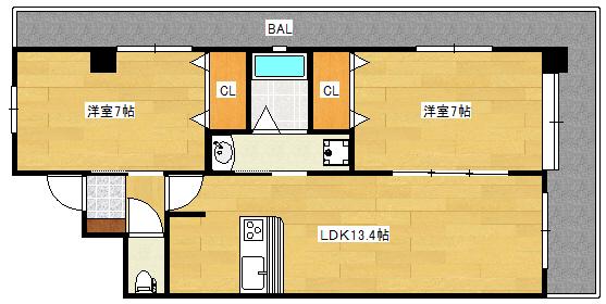 トゥーランドット(2LDK/2階)の間取り写真