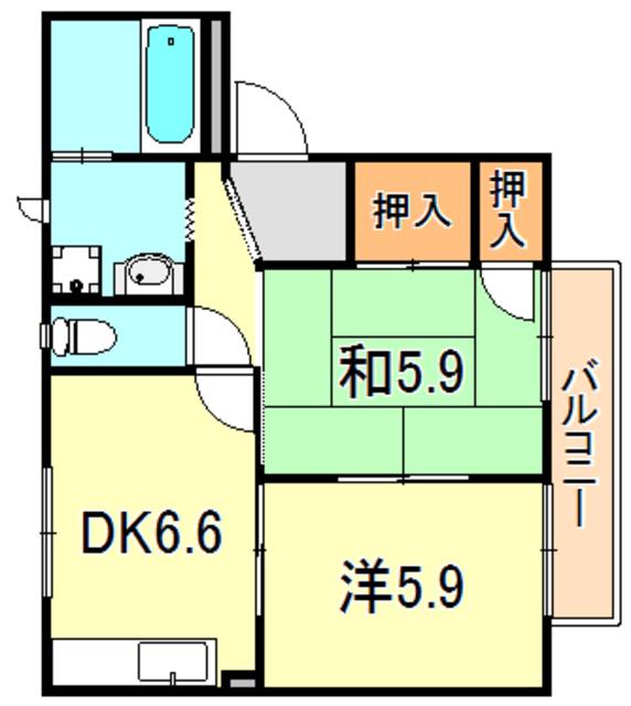 サニーハイツ二見(2DK/2階)の間取り写真