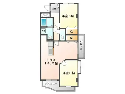 グランディール(2LDK/2階)の間取り写真