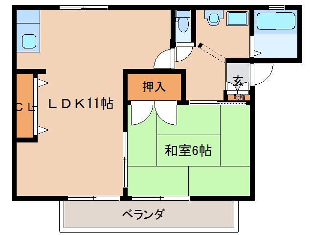 ウィステリア伏見(1LDK/2階)の間取り写真