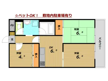 グランディアミアモーレ鈴蘭台(3DK/5階)の間取り写真