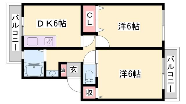 グリーンヒルズ土山(2DK/3階)の間取り写真