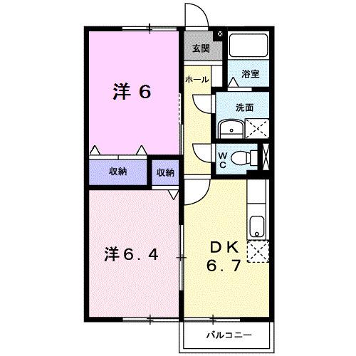 ニューエルディム大樹A(2DK/2階)の間取り写真