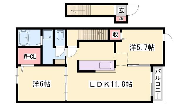 ヌォーヴォ・ドラーゴI(2LDK/2階)の間取り写真