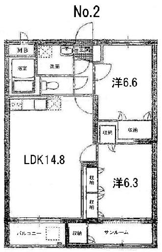 楓二番館(2LDK/3階)の間取り写真