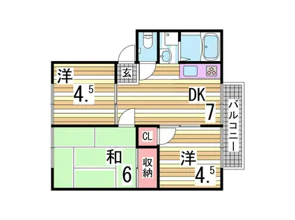 ウィンディア A棟(3DK/2階)の間取り写真