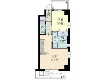 グランドソレイユ道下(1LDK/5階)の間取り写真